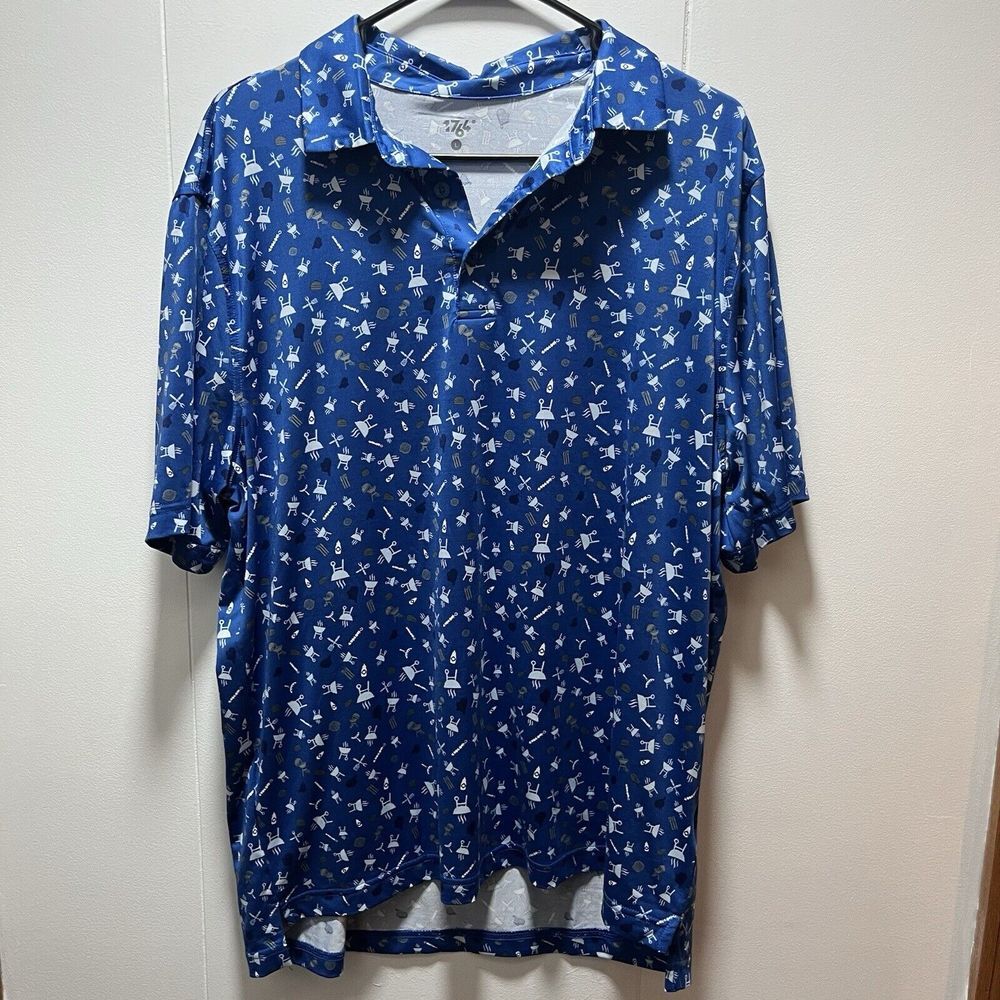 1764 Golf Polo Shirt BBQ Grill Mens Size Large Blue Barbecue Performance